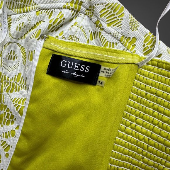 Guess Strapless Dress Size 14 Green White Knee Length Full Lace Stretch Lined - Picture 15 of 16